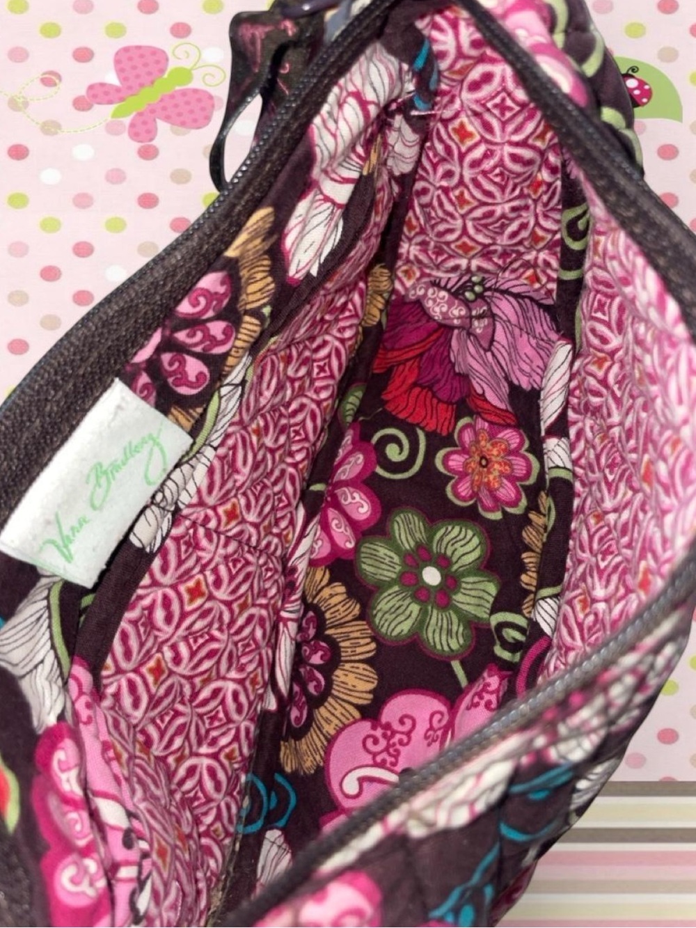Vintage Vera Bradley Maggie Bag Purse In Mod Floral Pink Pattern - Picture 6 of 6